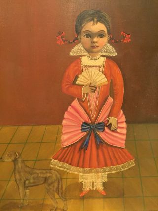 AGAPITO LABIOS (Mexican,  1898 - 1996) portrait of girl With A Dog,  Signed 2