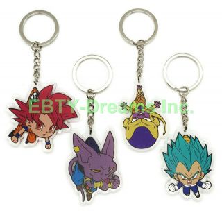 Set Of 4 Dragon Ball Z Dbz Anime Acrylic Keychain Frieza Son Goku Vegeta Beerus