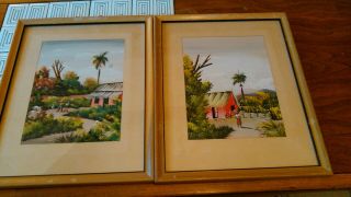 Set Of 2 Hand Painted,  Signed H.  Dominguez Gouache Paintings Dated 1954