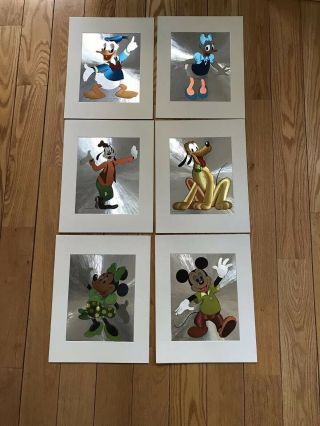 6 Disney 11x14 " Matted Prints Mickey,  Minnie,  Ducks,  Pluto,  Goofy Laminated Foil