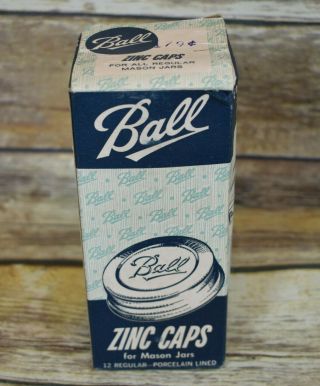 Vintage NOS Box of 12 Ball Zinc Canning Jar Lids Caps Porcelain Lined 2