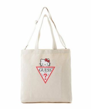 Guess X Hello Kitty 2way Canvas Tote Bag Detachable Strap Japan Exclusive Gift