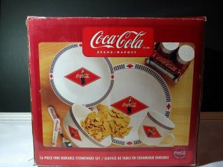 Coca Cola Brand By Gibson 16 Pc.  Stoneware Dinnerware Set Service For 4