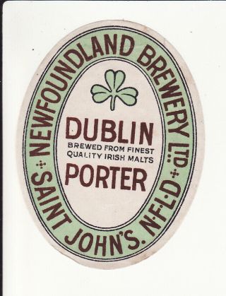 Very Old Canada Beer Label - Newfoundland Brewery Dublin Porter