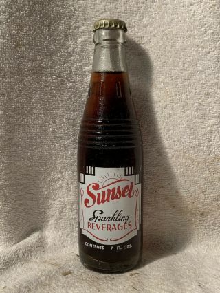 Rare Full 7oz Sunset Root Beer Soda Acl Soda Bottle Cleveland,  Ohio