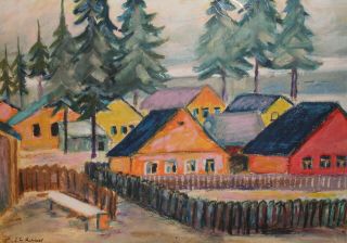 Antique German Expressionist Landscape Pastel Painting Signed E.  L.  Kirchner