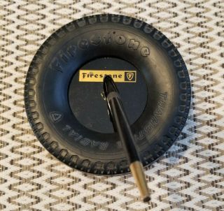 Vintage Firestone Transteel Radial Tire Pen Holder Desk Set - Lk Ashtray