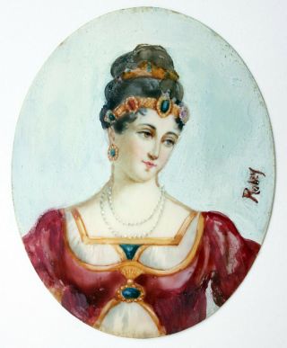 Antique Miniature Portrait of Victorian Lady Signed 2