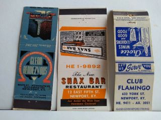 3 Diff.  Early Illegal Casino Matchbook Covers From Newport,  Ky