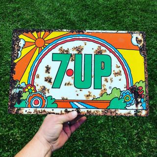 Rare Peter Max 7up Art Sign Metal Advertising Gas & Oil Country Store