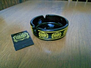 Golden Nugget Casino Las Vegas Ashtray Black 3.  5 " With Golden Nugget Matches