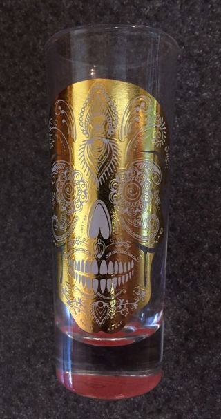 Day Of The Dead Tall 2 Oz Shot Shooter Glass Gold Sugar Skull
