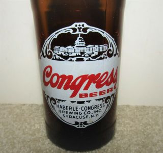 CONGRESS beer 1940 ' s IRTP ACL painted label bottle 7 oz.  SYRACUSE,  YORK 2