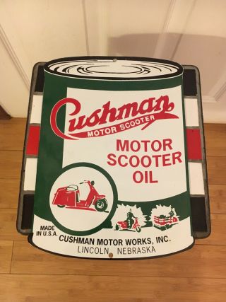 Cushman Motor Scooter Porcelain Sign Oil Can Gas Station Pump Plate Bike