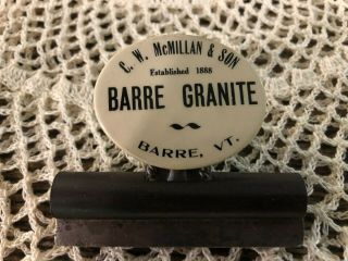 Vintage Advertising Celluloid Paper Clip Holder Mcmillan & Son Granite Barre Vt
