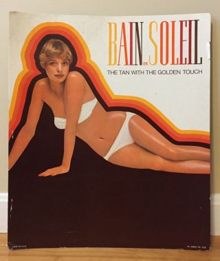 Vintage Bain Soleil The Tan With The Golden Touch Cardboard Advertising Poster