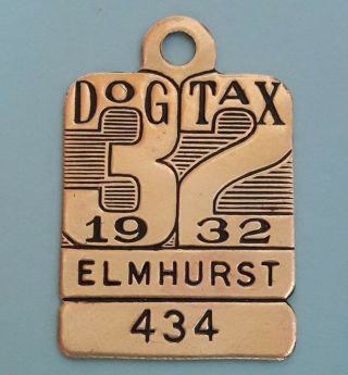 1932 Elmhurst Illinois Dog Tax Tag Dog License Tag Vintage Token Exonumia