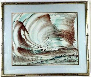 1970s 80s Figi Artist Semesi Maya Framed 20 X 16 Painting Storm Framed Art