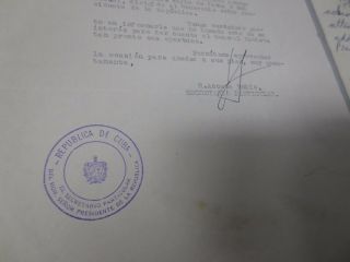Secretary to Cuban President Fulgencio Batista R.  ACOSTO RUBIO Signed Letter w/ M 5