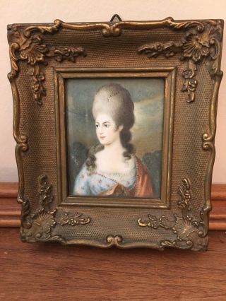 Antique Signed Miniature Portrait Painting Of A Young Woman Circa 1909