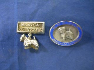 Sterling Silver Westie Terrier Champion And 25yr Membership Award Pins - Read.