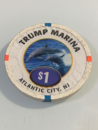 Trump Marina $1 Casino Chip Atlantic City Nj 3.  99