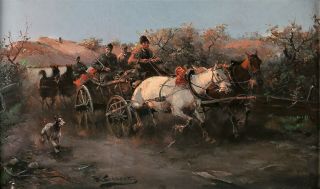 Konarski,  Jan (1850 - 1918).  Landscape With Horse - Drawn Vehicles.  Polish.  Polen