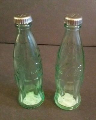 Vintage Coke Coca Cola Glass Miniature Bottle Salt & Peppper Shakers Collectible