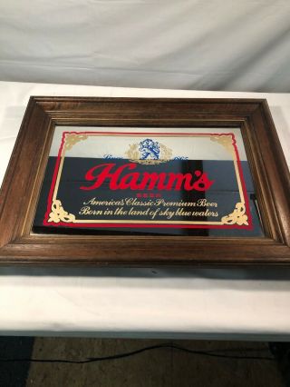 Unique Vintage Hamm’s Mirror Wood Framed Beer Sign