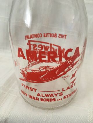 1 Pint Milk Bottle Midwest Dairy Products War Bond Fighter Plane 3