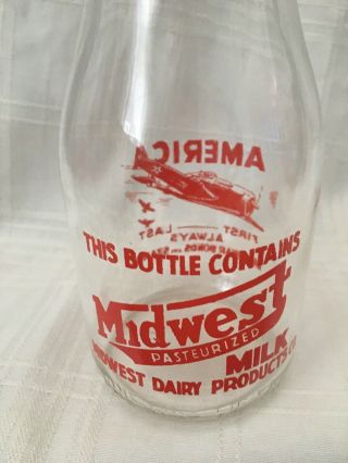 1 Pint Milk Bottle Midwest Dairy Products War Bond Fighter Plane 8