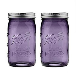 Two 2 Purple Ball Mason Jars - 32oz.  Weddings Decor.  Store Coffee Crafts.
