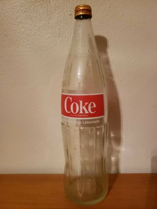 Vtg Vintage German Coca Cola Coke Bottle Limonade Koffeinhaltige 1 Liter W/ Lid