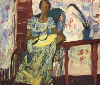 Diana Waxman 20th C.  American Modernist Painting Seated Woman At Table