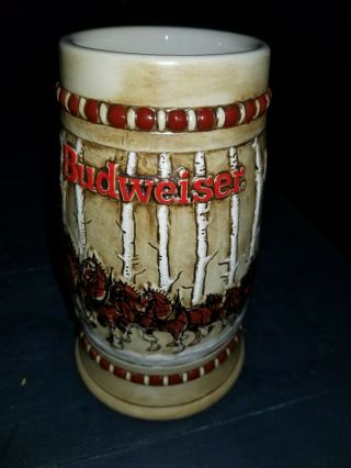 Vintage 1981 2nd Budweiser Beer Holiday Christmas Stein Mug Snowy Woodlands Cs50