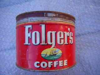 Vintage Tin Folgers Coffee Can Circa 1952 Copyright 1 Lb With Lid