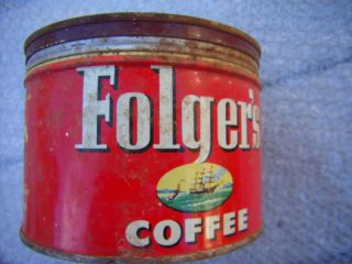 Vintage Tin Folgers Coffee Can Circa 1952 Copyright 1 lb with Lid 3
