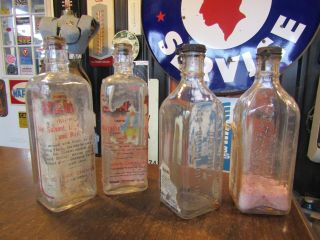 4 Vintage Glass Embalming Fluid Bottles - -