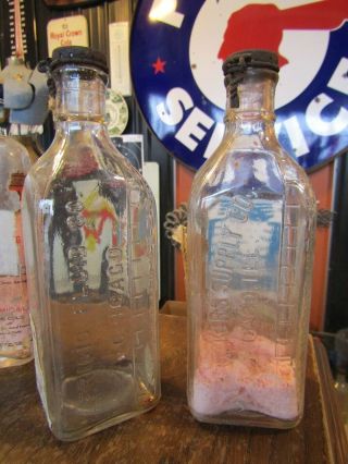 4 Vintage Glass Embalming Fluid Bottles - - 2