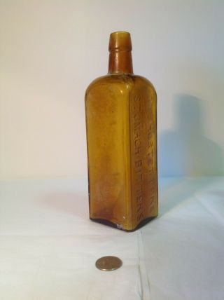 “dr J.  Hostetter’s Stomach Bitters” Embossed Bottle Brown With Bold Letters Mea