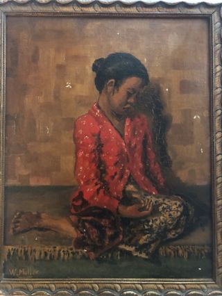 Painting By W.  Muller 1904 Portrait Of Philipino girl Signed & Dated 1904 2