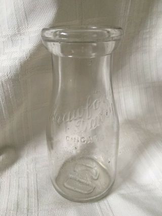 Vintage Half Pint Milk Bottle Crawford Dairy Co.  Chicago Illinois 1938