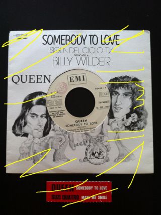 Queen Somebody To Love 7  Promo Very Rare Juke Box,  Cover,  Sticker Italy Ex,