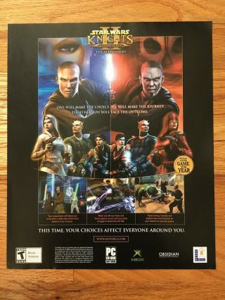 Star Wars Knights Of The Old Republic Ii 2 Xbox Poster Ad Art Print Advert