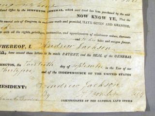 1835 PRESIDENT ANDREW JACKSON SIGNED LAND GRANT - HANCOCK CO.  INDIANA 4
