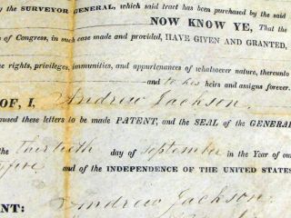 1835 PRESIDENT ANDREW JACKSON SIGNED LAND GRANT - HANCOCK CO.  INDIANA 5
