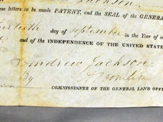 1835 PRESIDENT ANDREW JACKSON SIGNED LAND GRANT - HANCOCK CO.  INDIANA 6