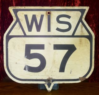 Vintage Wisconsin 57 State Highway Road Sign Wood Antique Old