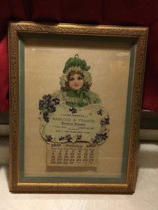 1900 Advertising Calendar Babcock & Teague Lewiston Me Drug Store Framed Spiegel