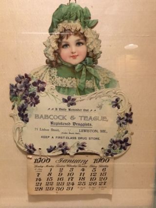 1900 Advertising Calendar BABCOCK & TEAGUE Lewiston Me Drug Store framed Spiegel 2